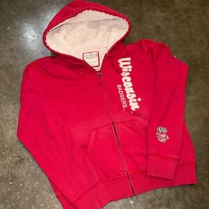 Vintage Y2K Wisconsin Badgers Sherpa Lined Puff print Zip-up hoodie